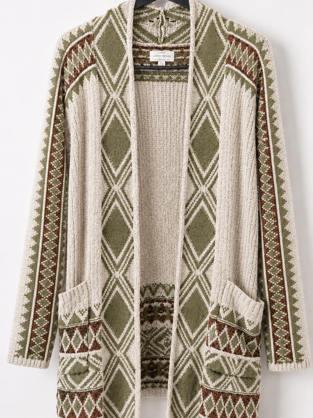 Lucky Brand Southwestern Tribal Open Cardigan Sweater Duster Large